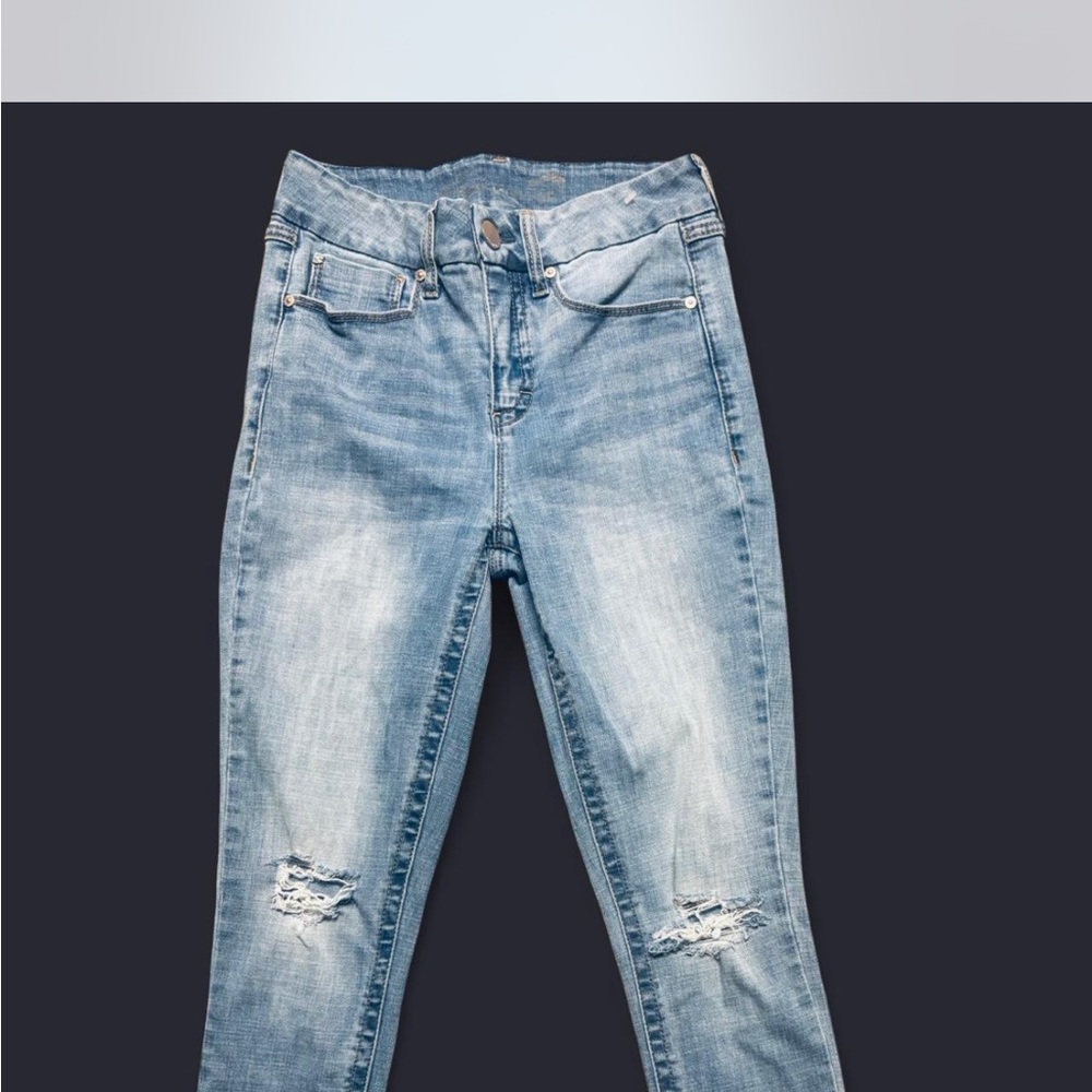 Stylish Blue high waisted Distressed skinny Jeans